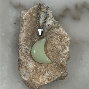 Green Serpentine Crescent Pendant Necklace